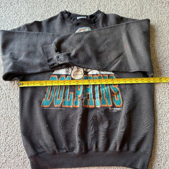Tultex XL Dolphins Flinstones Sweatshirt Grunge Faded Football Black Vintage - Picture 12 of 13